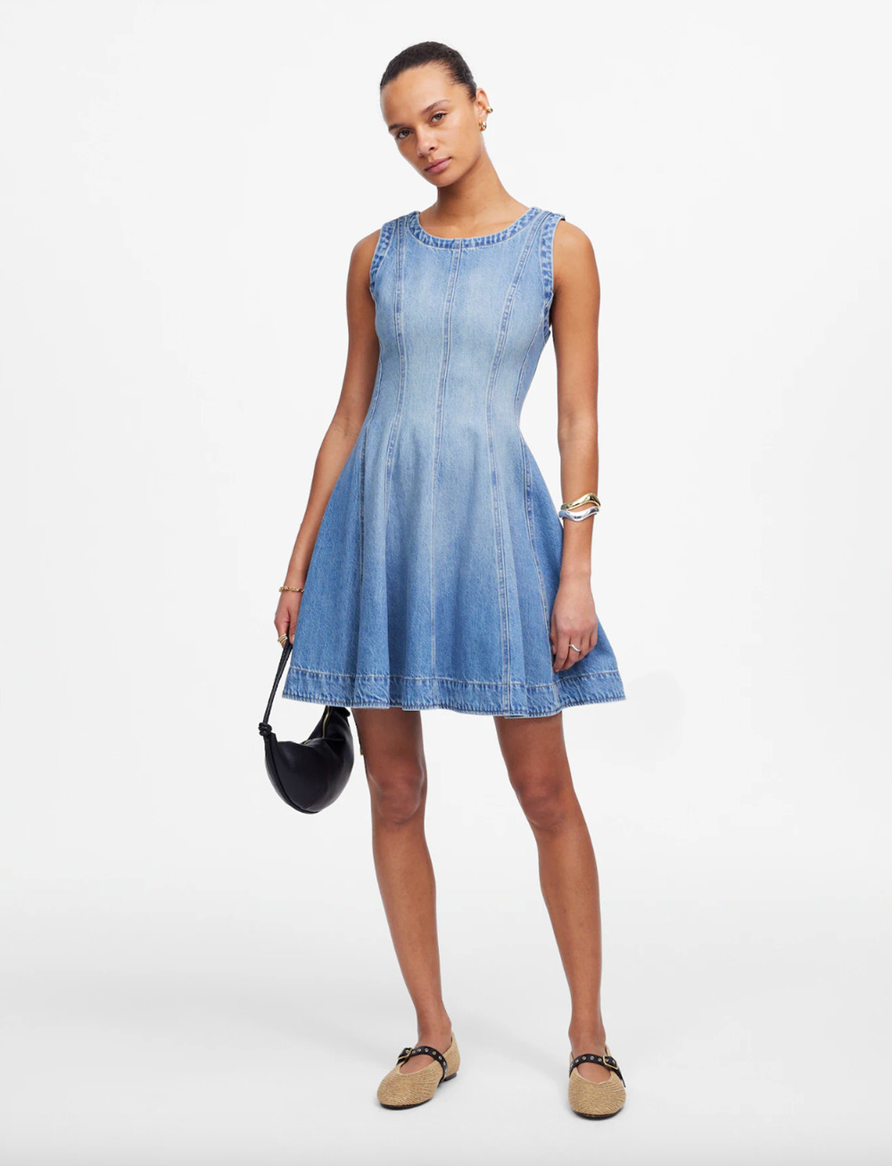 Madewell Circle Mini Dress Airy Denim Ashbury Wash Blue Fit Flare XXS NWT